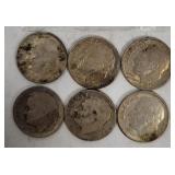6 Roosevelt Silver Dimes 1947-63