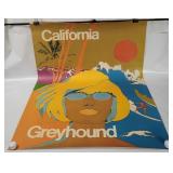 Vtg California Greyhound Lithograph Poster