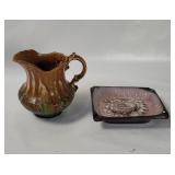 Ceramic Ashtray & Small Pitcher (one Chip)
