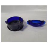 2 Vtg Cobalt Glass Dishes, Small Chips