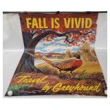 Vtg Greyhound Fall Is Vivid Lithograph Poster