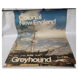 Vtg Colonial N England Greyhound Lithograph Poster