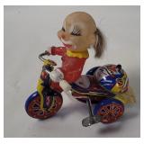 Vtg Tin Wind-up Clown On Bike