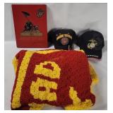 U S Marines Hats, Blanket & Recruit Book