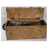 Wood Crate W/ Misc. Vtg Glass Bottles
