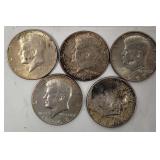5 Kennedy 40% Silver Half Dollars