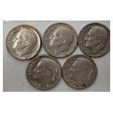 5 Roosevelt Silver Dimes 1961-64