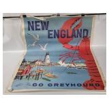 Vtg New England Greyhound Lithograph Poster