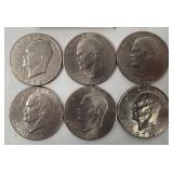 6 Eisenhower Dollar Coins