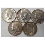 5 Kennedy 40% Silver Half Dollars