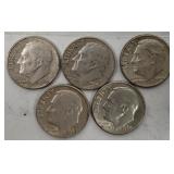 5 Roosevelt Silver Dimes 1960-64