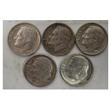 5 Roosevelt Silver Dimes 1961-64