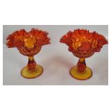 Pair Of Art Glass Ruffled Candy Dishes