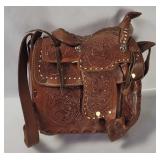 Vtg Tooled Leather Saddle Bag