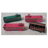 4 Vtg Small Tin Trolley Cars