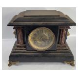 Antique Wood Mantel Clock W/ Lion Handles