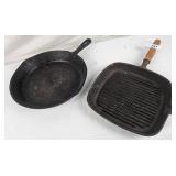Unmarked cast Iron Griddle Pan & 10' Skillet