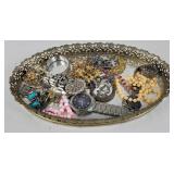 Mirrored Tray W/ Costume Jewelry