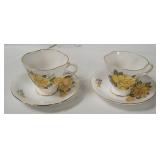2 Royal Windsor Yellow Flower Teacups & Saucers