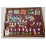 Vtg Biking Patches & Running Medals In Frame