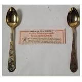 2 Vtg Russian Enameled Silver Spoons .875