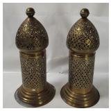 2 Moroccan Style Brass Candle Holders