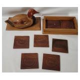 Carved Wood Duck Box W/ Coasters