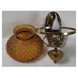 Vtg Amber Glass Brass Wall Sconce