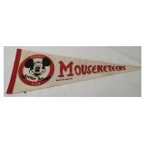Vtg Mickey Mouse Mouseketeers Pennant