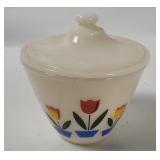 Vtg Fire King Tulips Covered Bowl