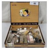 Cigar Box W/ Assorted Viles Of Herbs & Stones