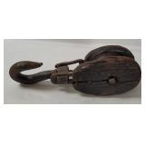 Antique Wood & Metal Pulley