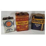 3 Vtg Gas & Oil Cans - Sunoco, Permatex