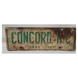 1971 Concord N C License Plate