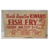 Vtg North Royalton Kiwanis Fish Fry Sign