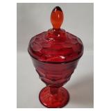 Ruby Red Glass Covered Candy Dish