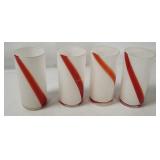 4 Vtg Red Swirl Tumbler Glasses