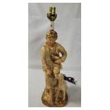 Vtg Boy W/ Dog Chalkware Lamp