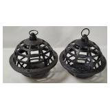 2 Vtg Cast Iron Orb Lanterns