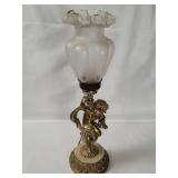 Vtg Cherub Brass Table Lamp W/ Shade
