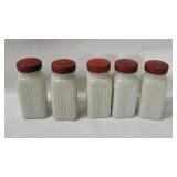 Vtg Art Deco Milk Glass Spice Jars