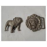 2 Belt Buckles - Bulldog, Lion