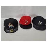 3 Baseball Hats - Yankees, Marlins, Phillies