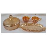 Irridescent Glass Lidded Candy Dish, Cups & Dish