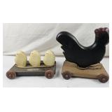 3 Little Chickhenns & Rooster Wooden Pull Toys