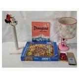 Disney Lot - Puzzle, Necklace, Minnie Lamp Etc.