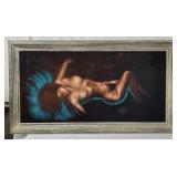 Large Framed Nude Woman Velvet Painting