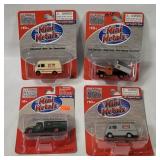 4 Mini Metals Vehicles - Merto Van, Stake Bed