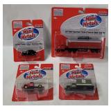 4 Mini Metals Vehicles - Ford Sedan, Semi Truck