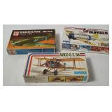 3 Warplane Model Kits -  Hurricane, Buffalo, Airco